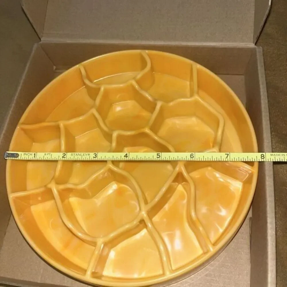 Round Serving Platter Divided Tray Relish‎ Dish Yellow eat food slow pet food
